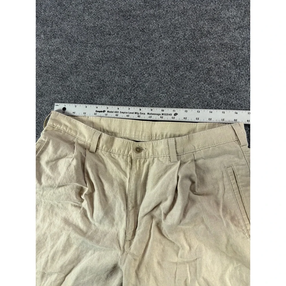 Savane Deep Dye Mens 36x30 Pleated‎ Cuffed Cotton Linen Blend Khaki Chino Pants